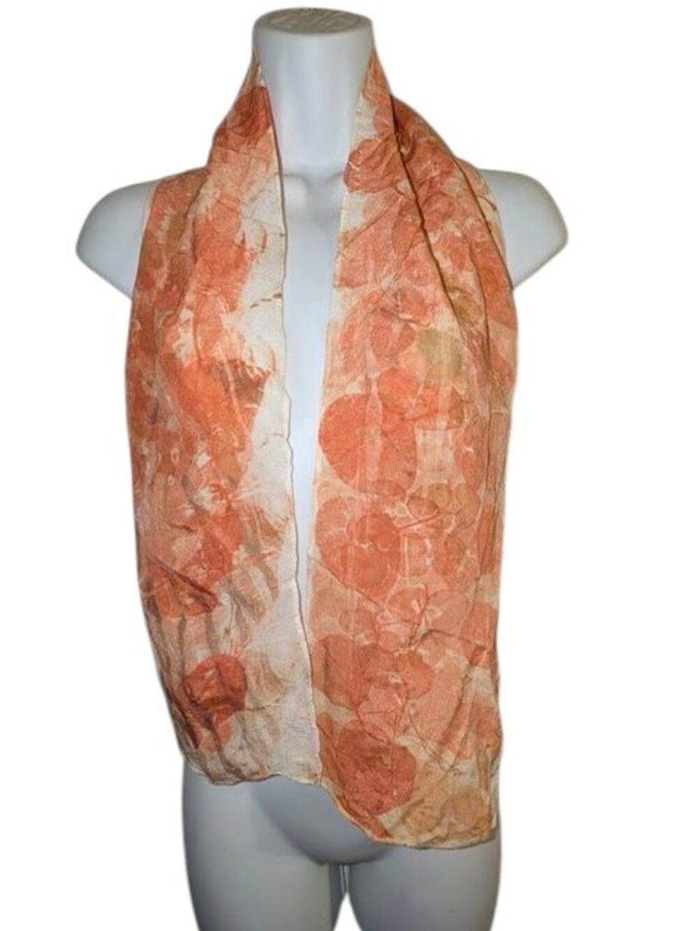 100% Silk Small Print Botanical Leaf Print One of a Kind Printed Scarf Leaves